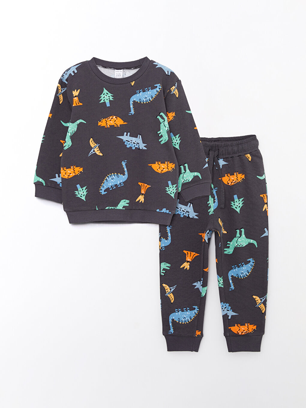 

Комплект из 2 предметов: свитшот и брюки для маленьких мальчиков с круглым вырезом и длинными рукавами с принтом LCW baby, серый с принтом