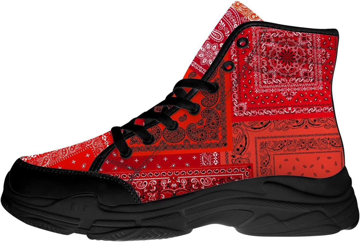 

Кроссовки Quorax с банданой и пейсли для женщин и мужчин, высокие на шнуровке, из ткани, подарки для нее и для него, красный