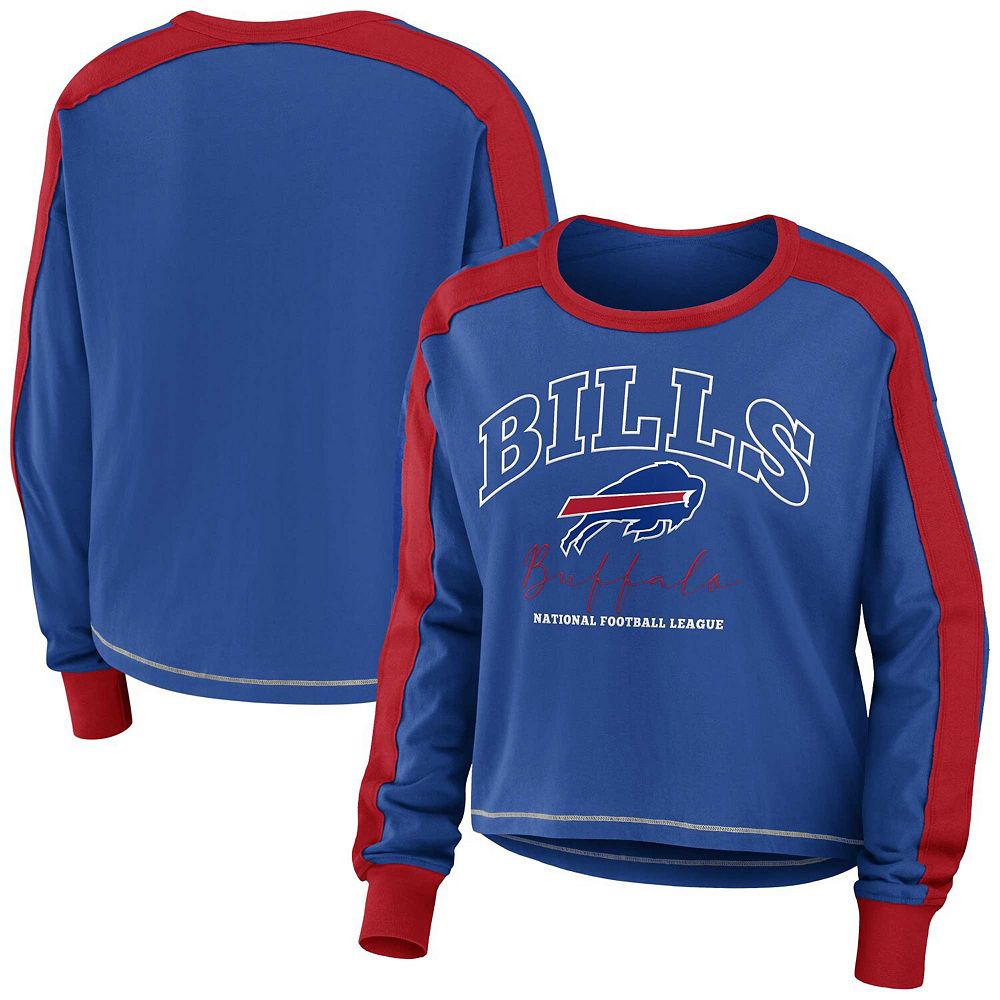 

Женская WEAR by Erin Andrews Royal/Red Buffalo Bills Колор-блок Скромная укороченная футболка с длинными рукавами, цвет Bil Blue