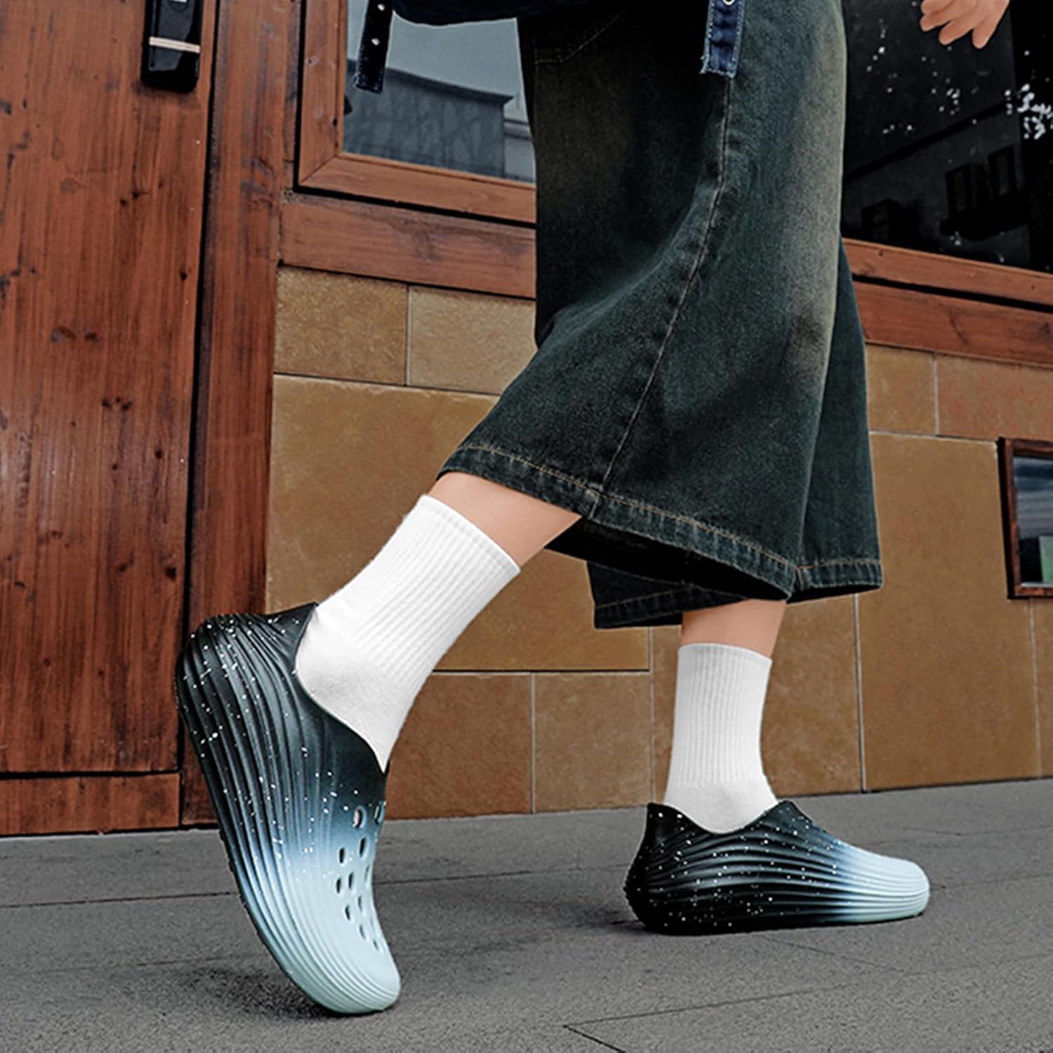 Мужские слипоны из пены с вырезами, стиль Foam Runner, легкие, прочные, из материала EVA, дышащие, мягкие пляжные сандалии с вентиляцией для мужчин Inkuil, черный/серый — фото 4