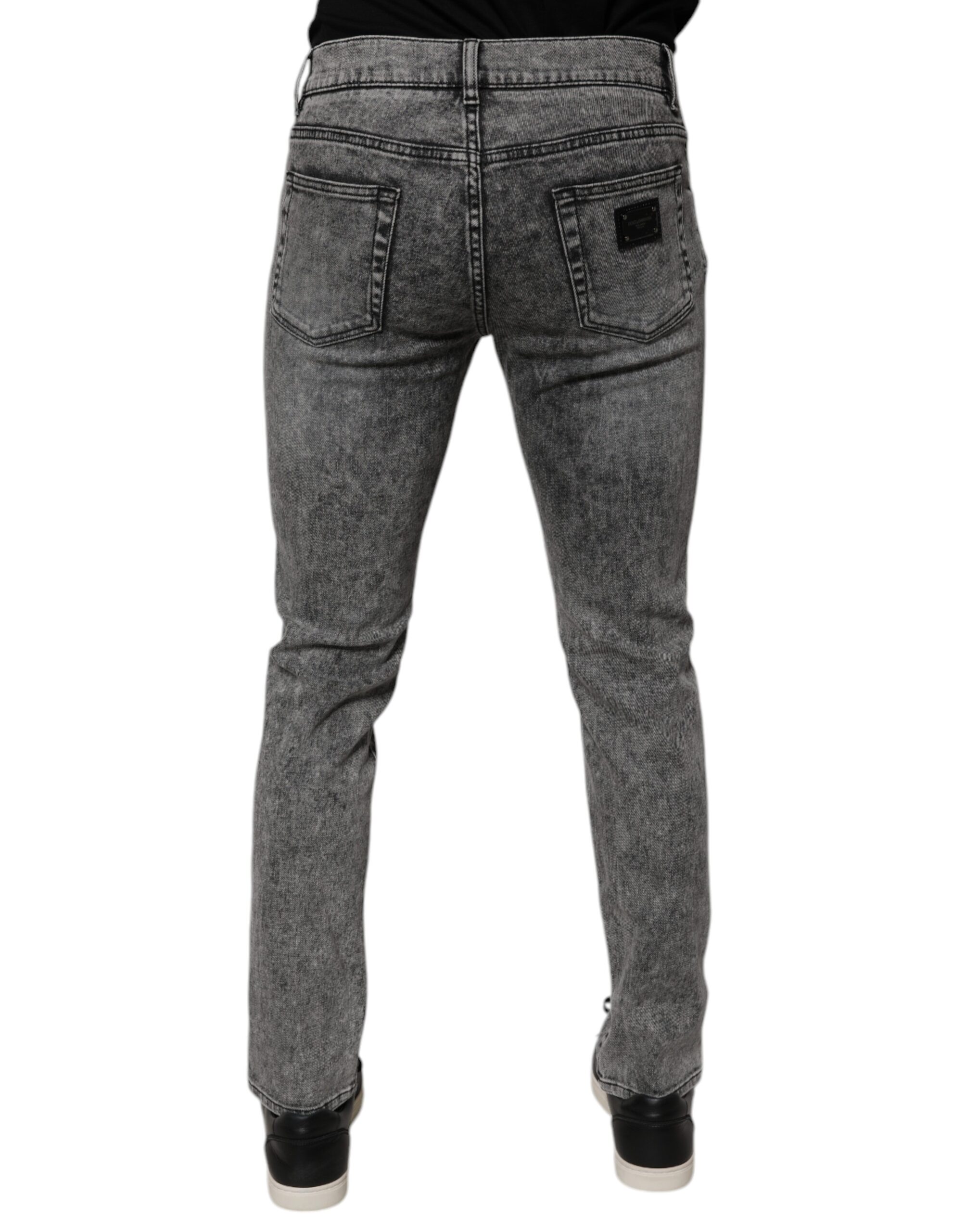 Темно-серые хлопковые джинсы Slim Fit из денима с эффектом потертости Dolce & Gabbana — фото 3