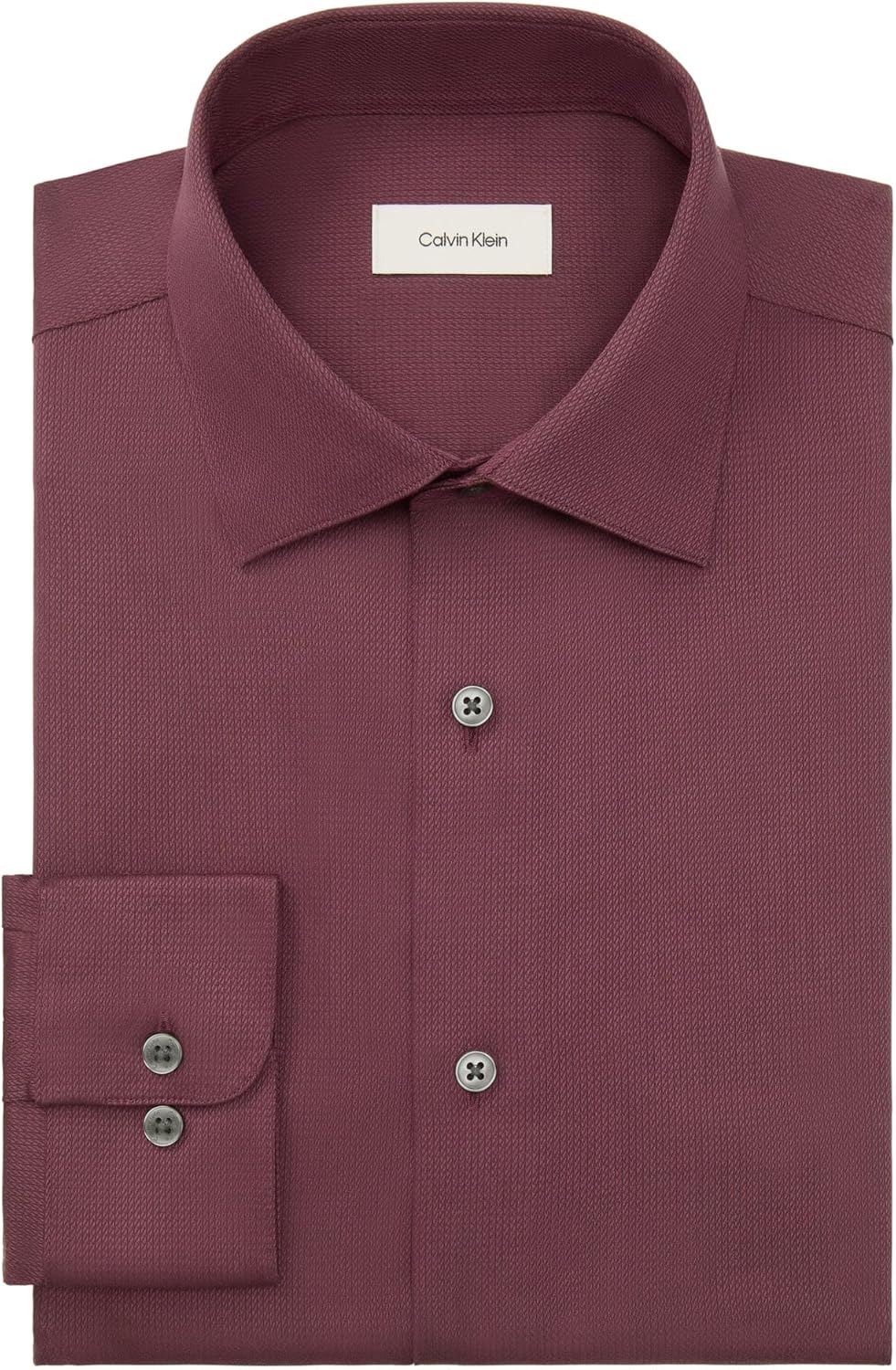 Мужская рубашка Calvin Klein, классического кроя, не глажущаяся, однотонная, Bordeaux — фото 3