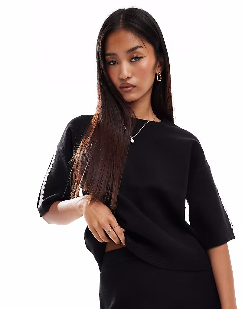 

Вязаный джемпер с контрастной отделкой черного цвета Object