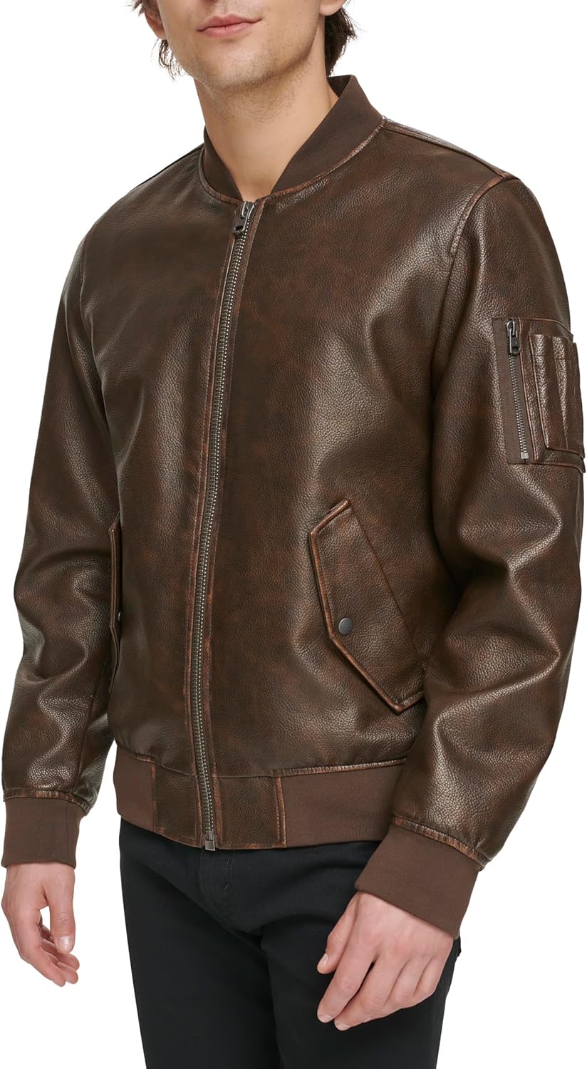 Мужская университетская куртка-бомбер Levi's из искусственной кожи, Brown Pebbled — фото 3