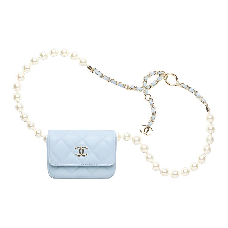 

CHANEL Женская поясная сумка из овчины, нежно-голубая, небесно-голубая