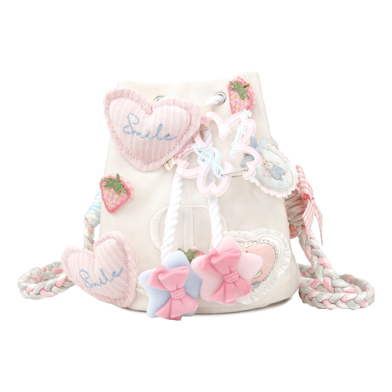 DIOR Кастомная косметичка Jiuli, Xiaostrawberry, модная стильная сумочка-мешок через плечо с завязками, белая — фото 2