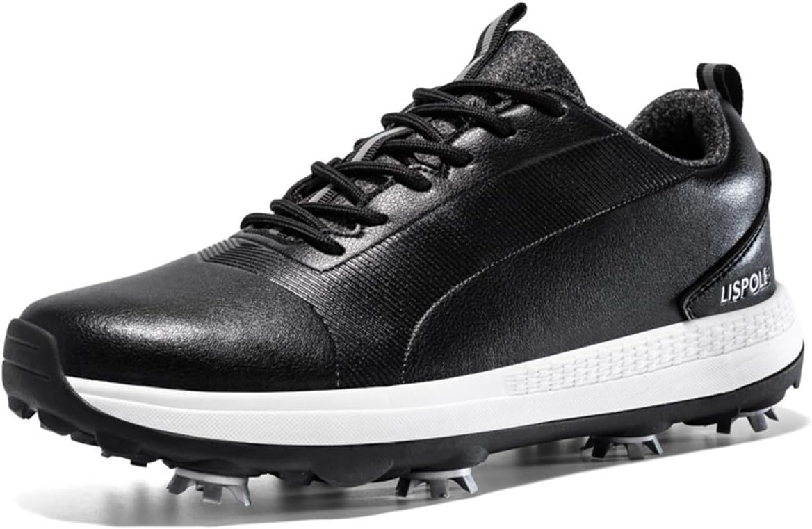 

Мужские гольф-кроссовки с шипами, низкие, для гольфа, модные, для спорта и фитнеса, удобные, кожаные для мужчин-гольфистов Omcam, черный