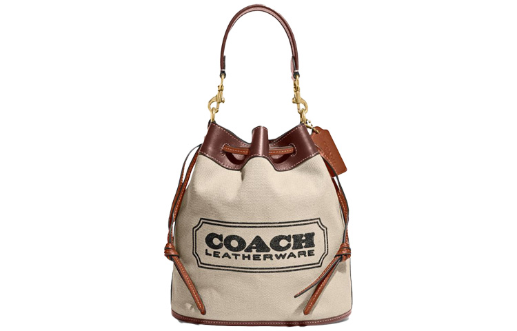 

COACH Полевая сумка из холста с кожаными вставками Кроссбоди Панама сумка Маленькая женская сумка Коричневый и коричневый