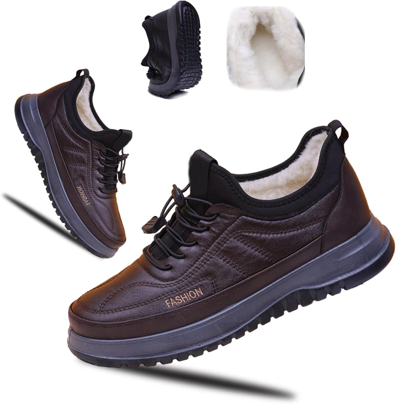 

Мужские зимние ботинки с утеплителем из искусственного меха, водонепроницаемые, противоскользящие, для пожилых людей, удобные, легкие, повседневные прогулочные лоферы Generic, Brown-b 9