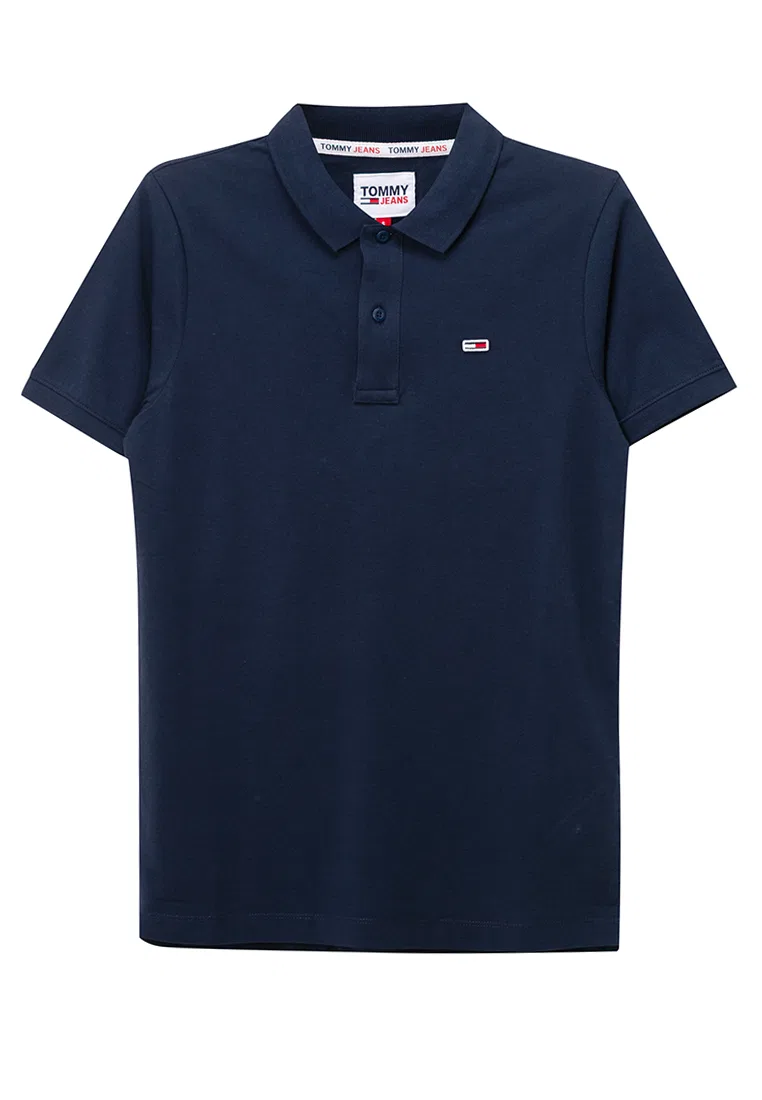 Поло, хлопок, slim fit, Tommy Jeans Tommy Hilfiger, темно-синий