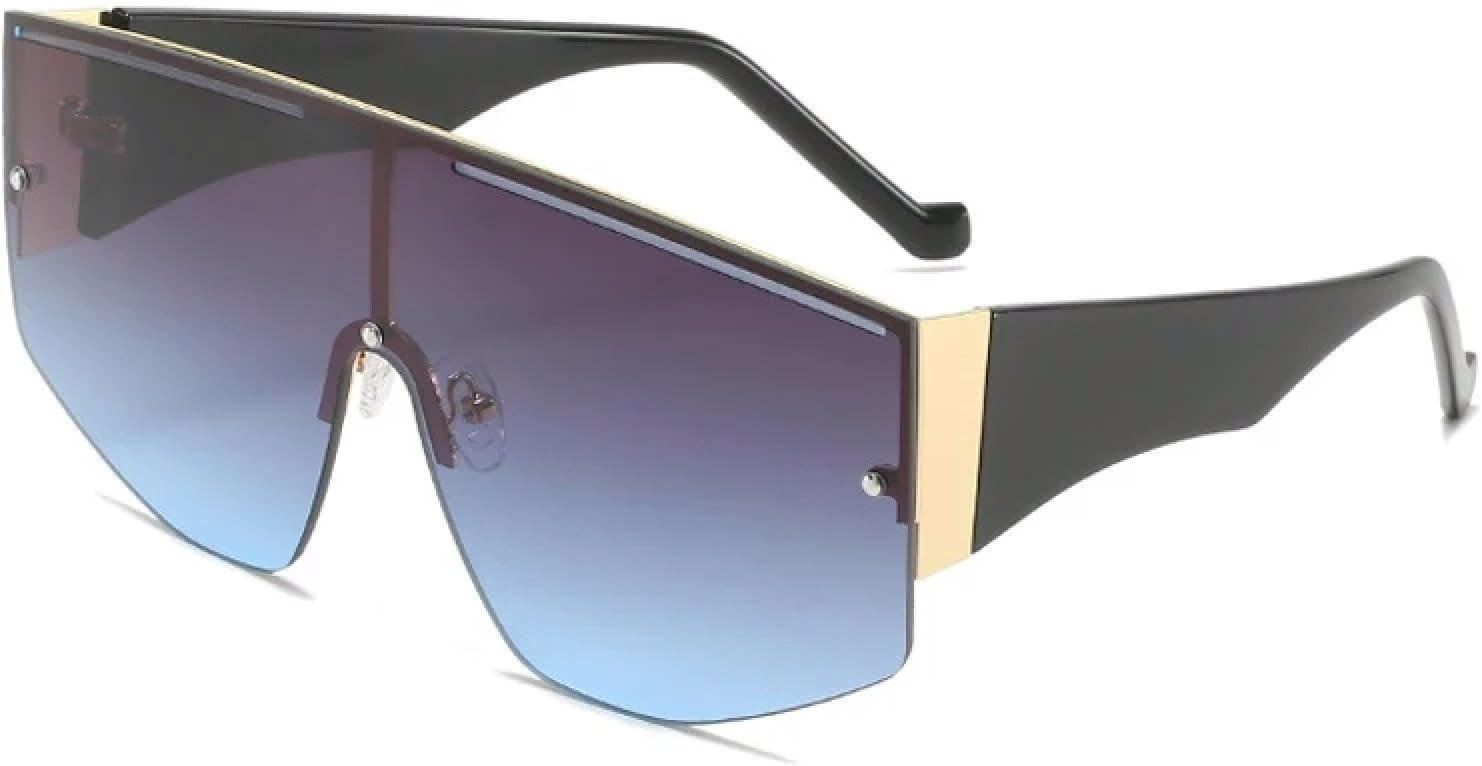 

Винтажные большие цельные солнцезащитные очки для женщин и мужчин, модные безободковые солнцезащитные очки для активного отдыха и путешествий, защита от УФ-излучения UV400 TKKTLLT, Black Gray Blue