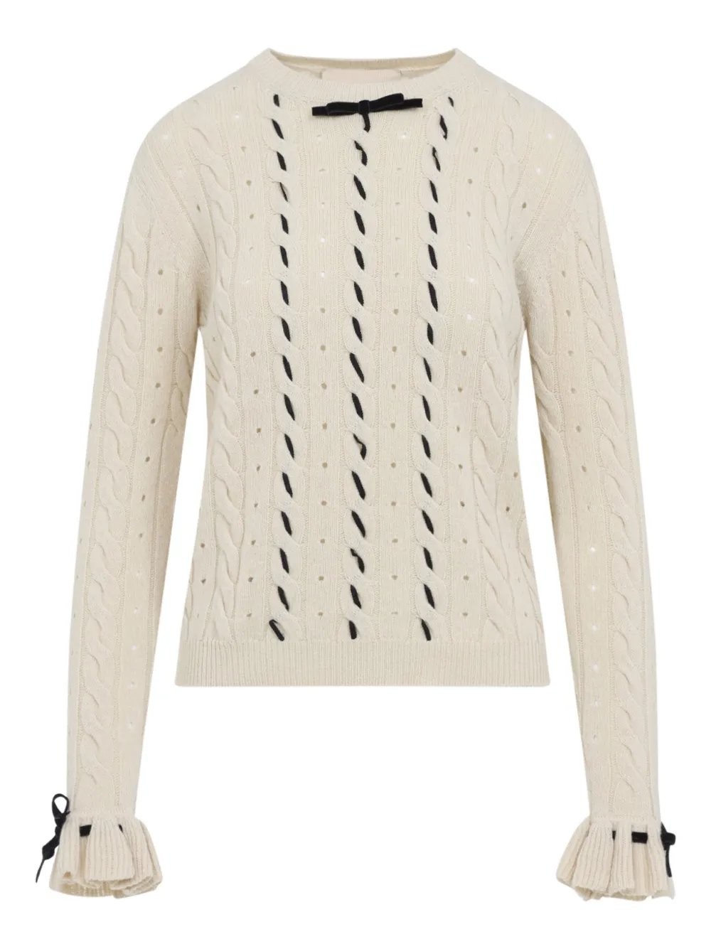 

Свитер фактурной вязки с бантом Valentino Garavani, бежевый