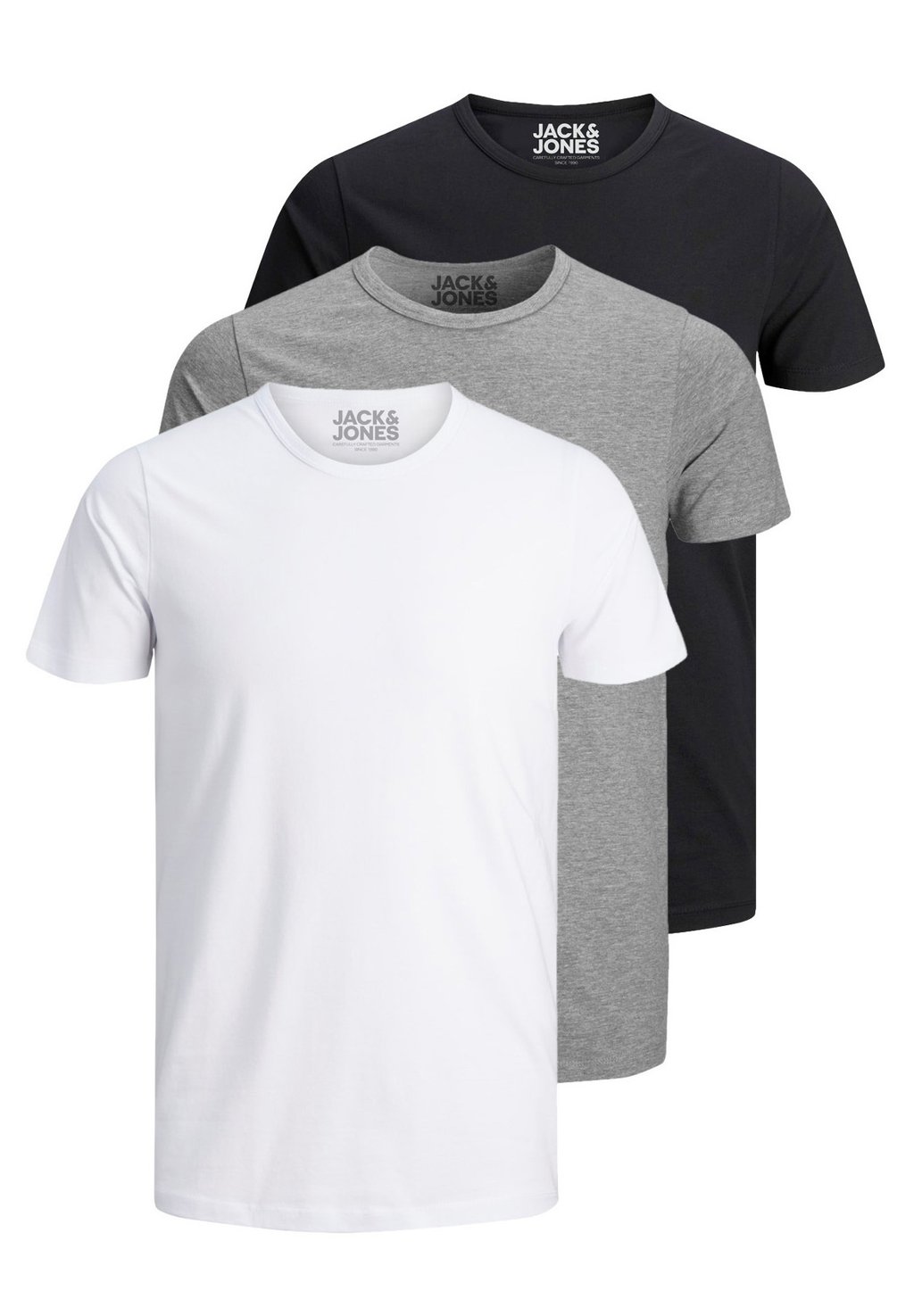 

Футболка базовая 3 PACK O-NECK Jack & Jones, цвет black/white/grey