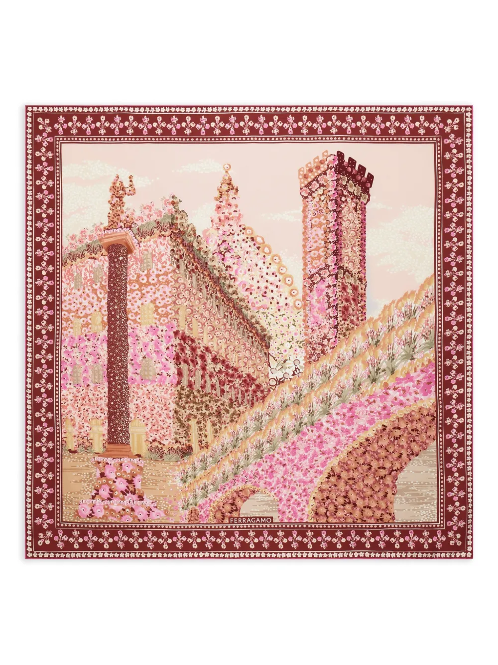 

Шелковый платок с принтом Palazzo Ferragamo, красный