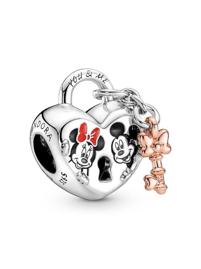 

Шарм Pandora Disney Mickey Mouse & Minnie Mouse Padlock Charm, стерлинговое серебро/розовое золото