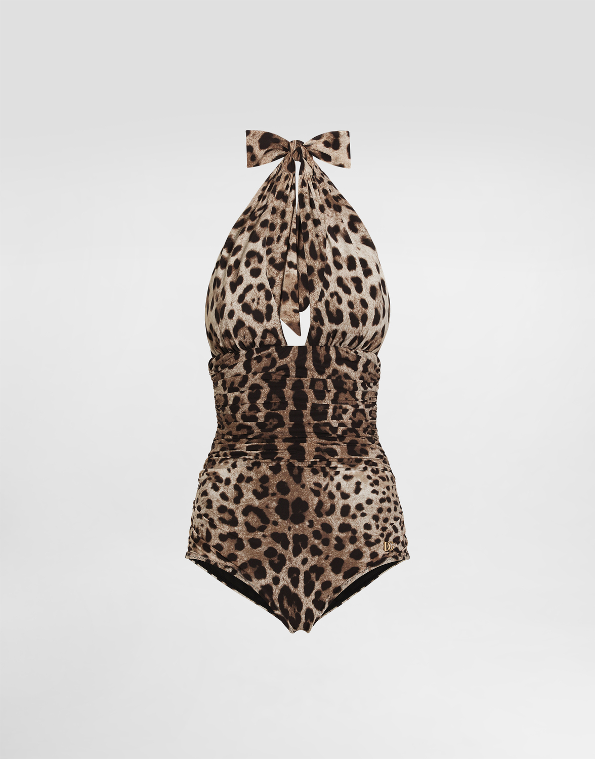 Слитный купальник с леопардовым принтом и глубоким вырезом DOLCE & GABBANA, мультиколор
