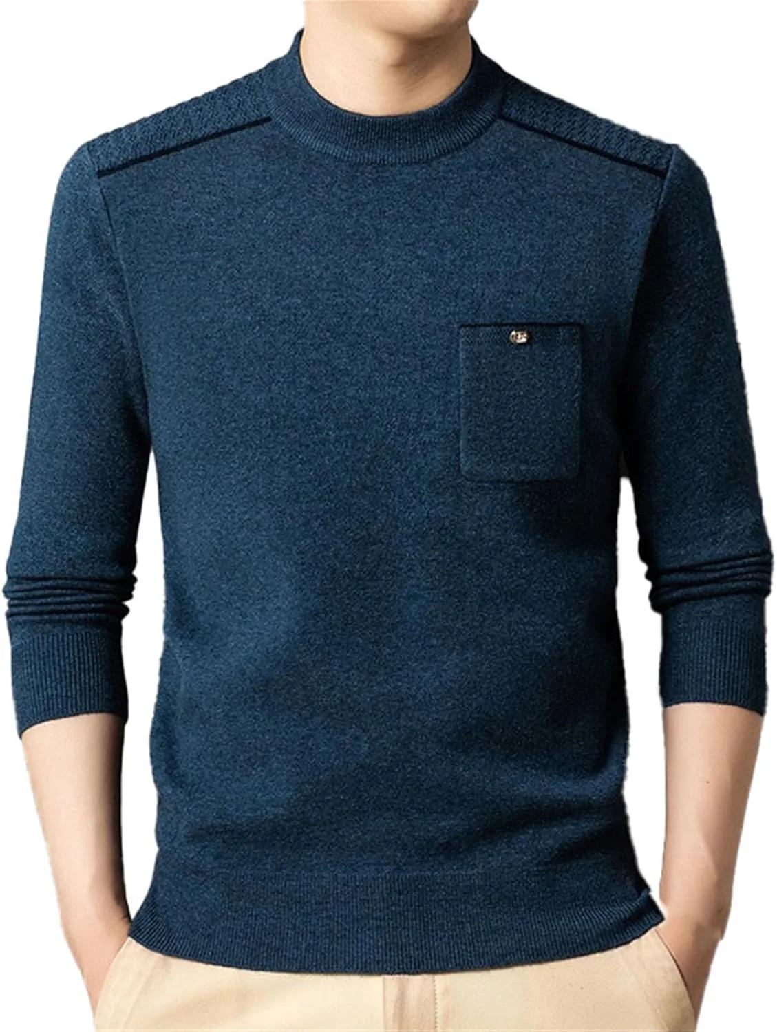 

Осенне-зимний свитер из шерсти мужской, с длинными рукавами и полувысоким воротником CXLCZNKG