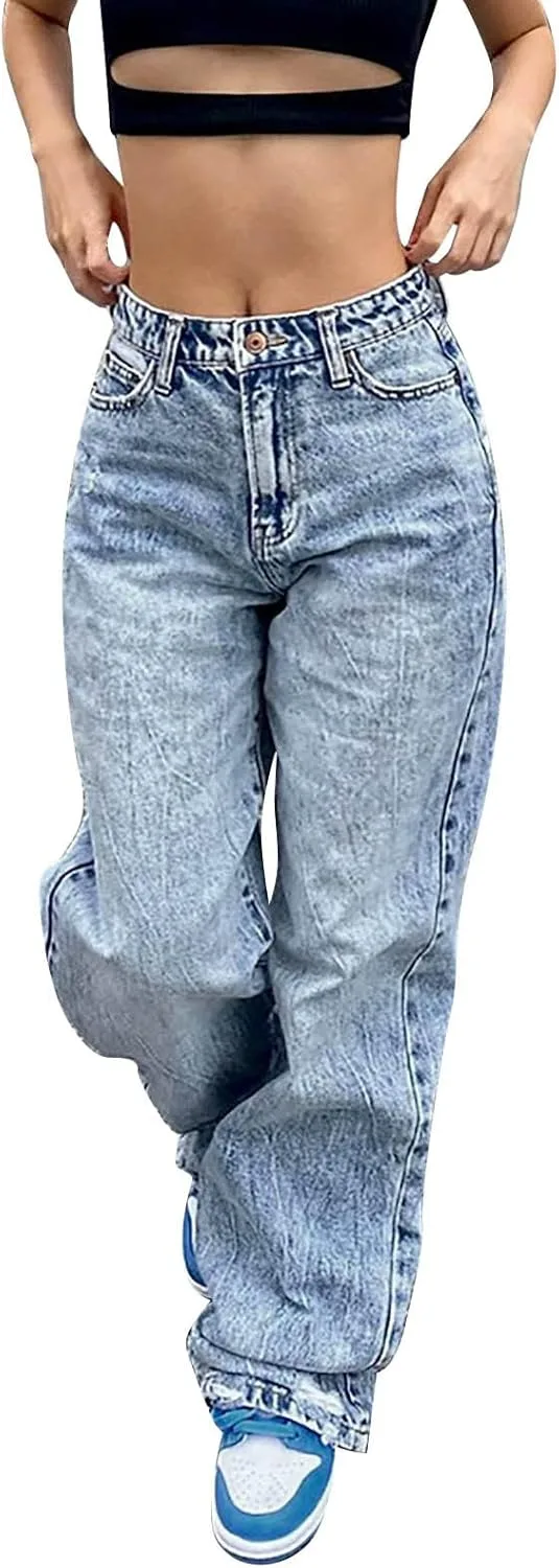 

Джинсы женские Boyfriend Baggy Y2K High Waisted Straight Leg