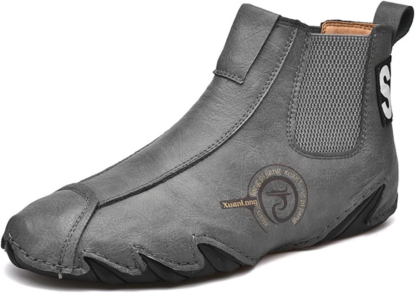 

Мужские итальянские кожаные ботинки Челси ручной работы, винтажные высокие легкие и удобные повседневные ботинки Чакка на молнии Generic, серый