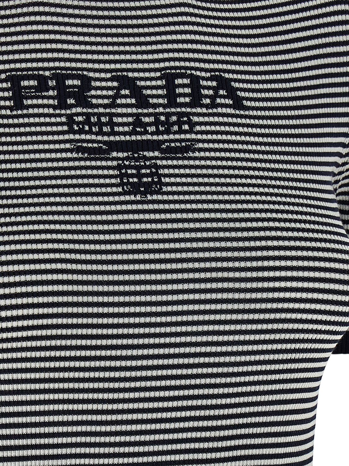 Шелковая футболка в полоску Prada, синий — фото 4