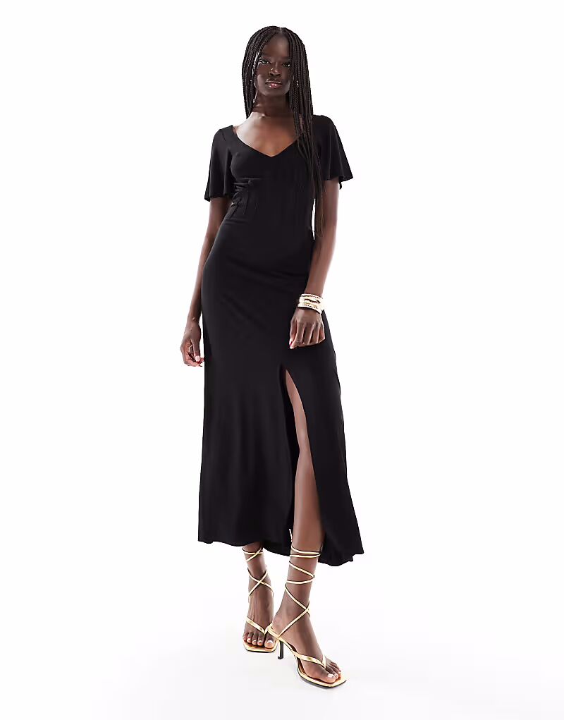 

Платье-чай миди с корсетом ASOS DESIGN черного цвета