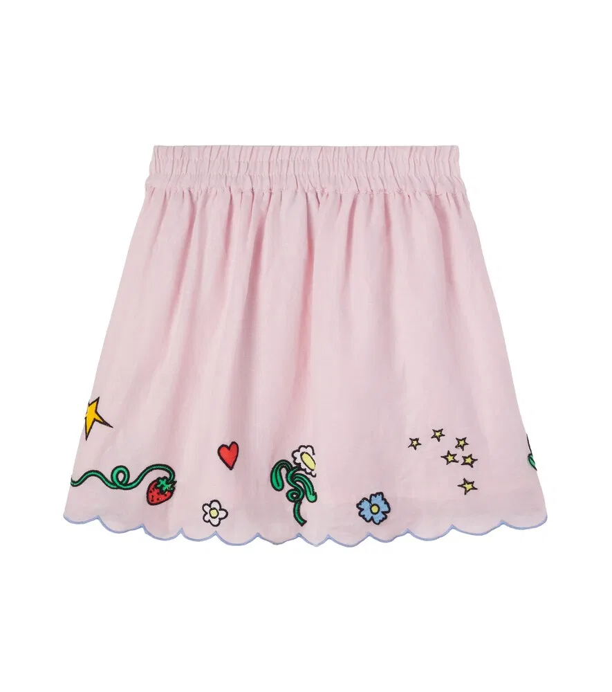 Вышитая юбка из льна и хлопка Stella McCartney Kids, розовый — фото 3