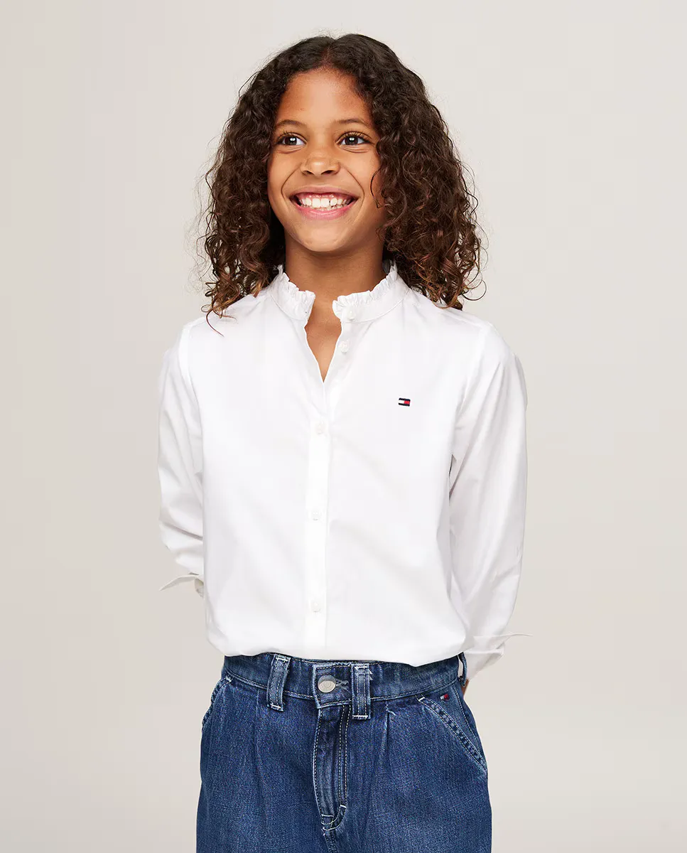 

Блуза для девочки с длинными рукавами и рюшами на шее Tommy Hilfiger, белый