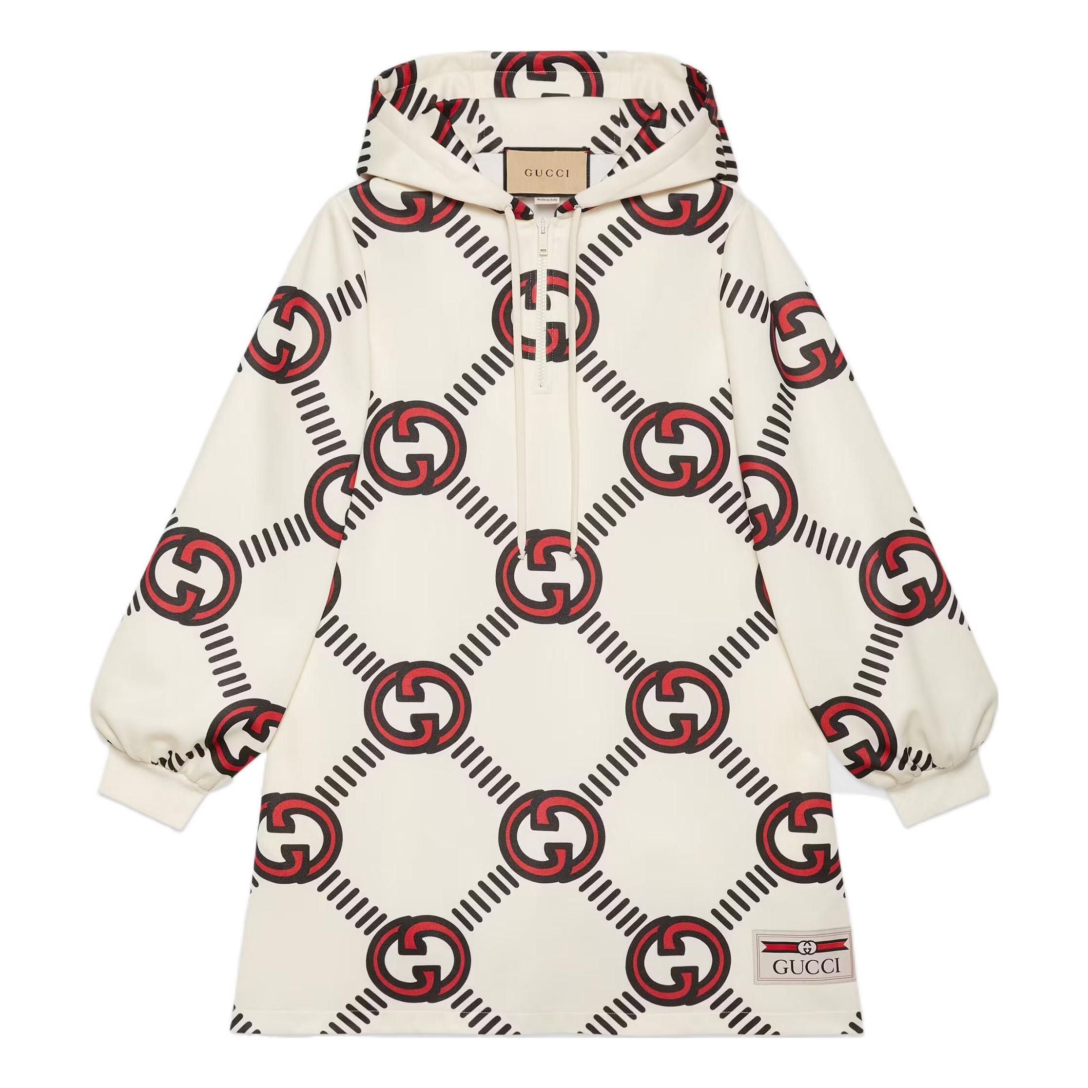 

(WMNS) Техническое трикотажное платье Gucci с переплетенными буквами G, цвет «Белый красный»