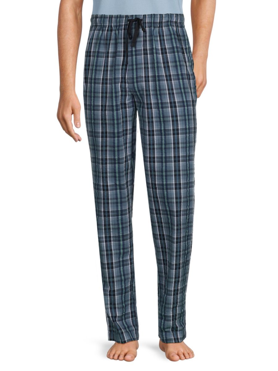 

Брюки без застежек из сирсакера в клетку Saks Fifth Avenue, цвет Blue Horizon