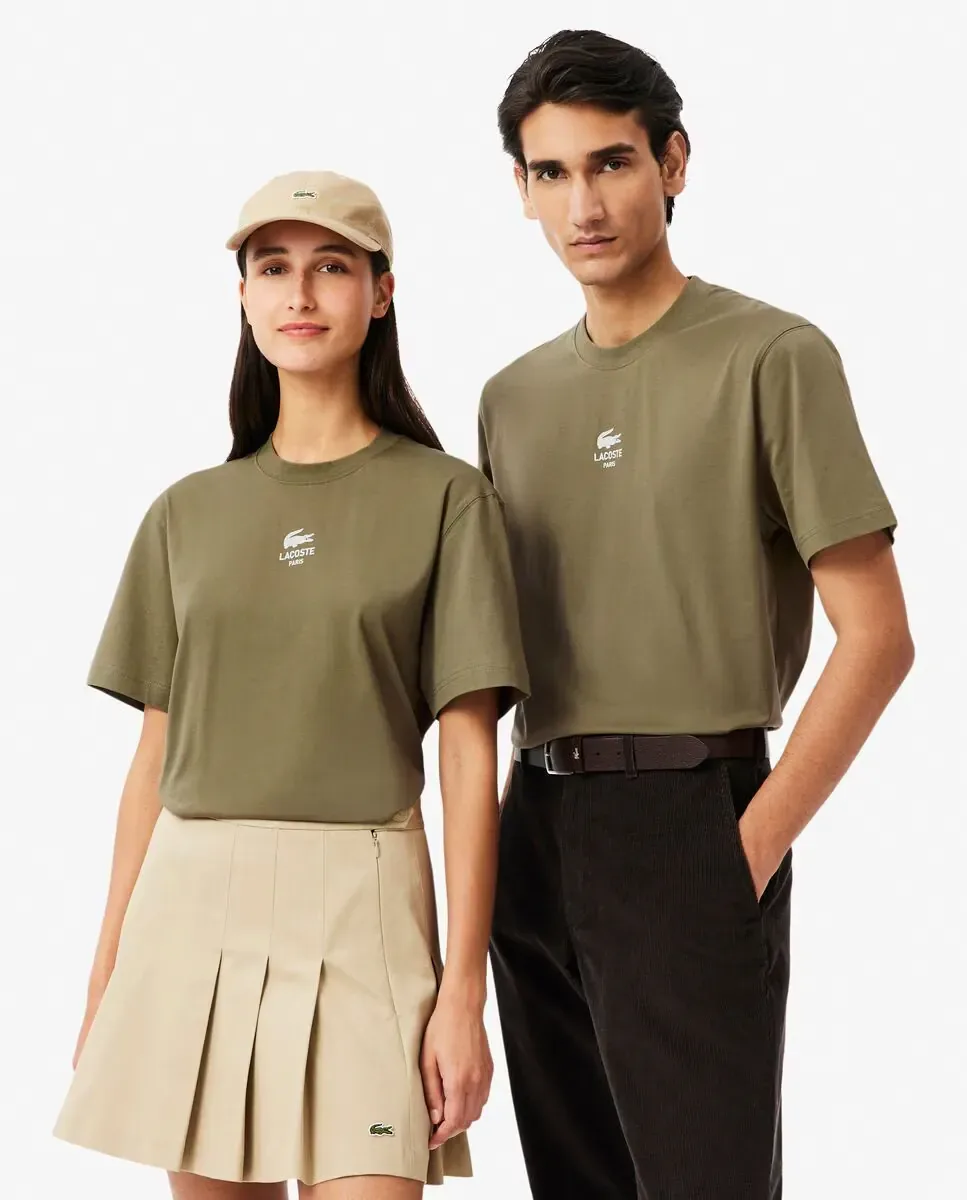 Унисекс хлопковая футболка с эксклюзивным принтом и коротким рукавом Lacoste, Verde Militar