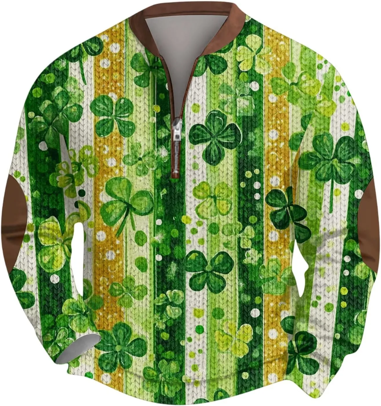 

Свитшот St Paddys Day мужской 2026 с принтом клевера, утепленный, с капюшоном и 1/4 молнией