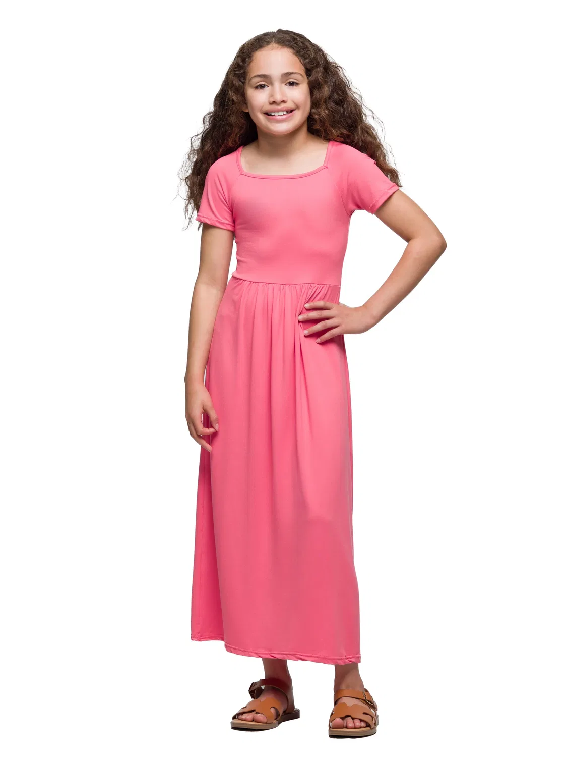 Платье макси с коротким рукавом и плиссировкой для девочек 24sevenkid 24seven Comfort Apparel, коралл