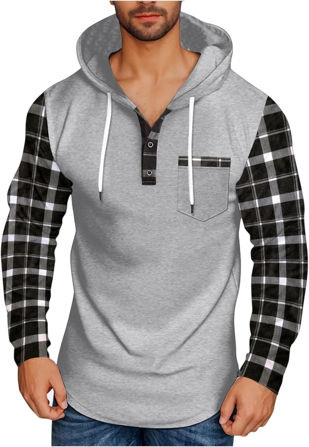 

Толстовка с капюшоном для мужчин, 1/4 молния, длинный рукав, спортивная