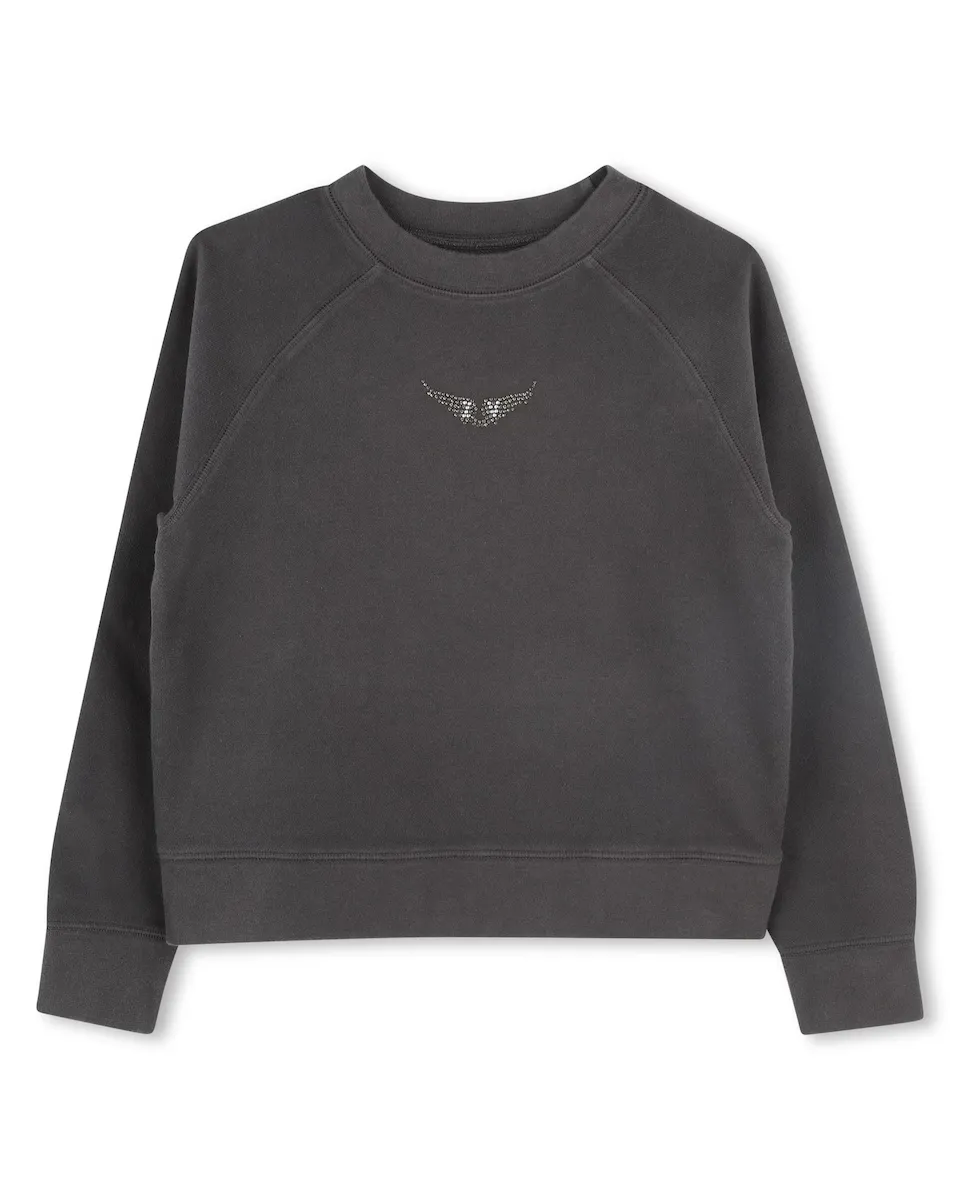

Хлопковый свитшот для девочек с круглым вырезом Zadig & Voltaire, чёрный