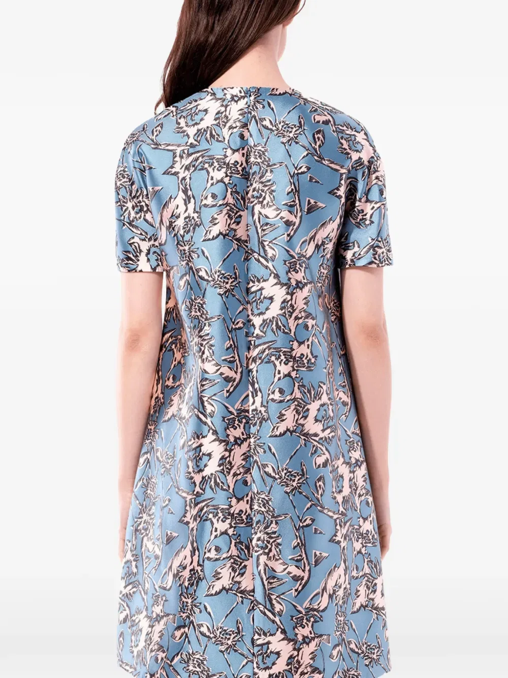 Платье с цветочным принтом и атласной отделкой Balenciaga, синий — фото 4