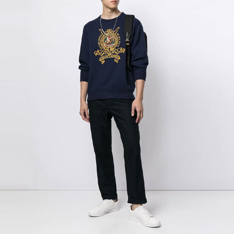 Polo Ralph Lauren Мужская флисовая толстовка с круглым вырезом и вышивкой Blue — фото 4