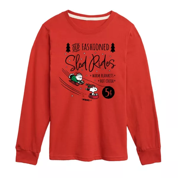 

Футболка с длинным рукавом и надписью "Peanuts Sled Eats" для мальчиков 8-20 лет Licensed Character, красный