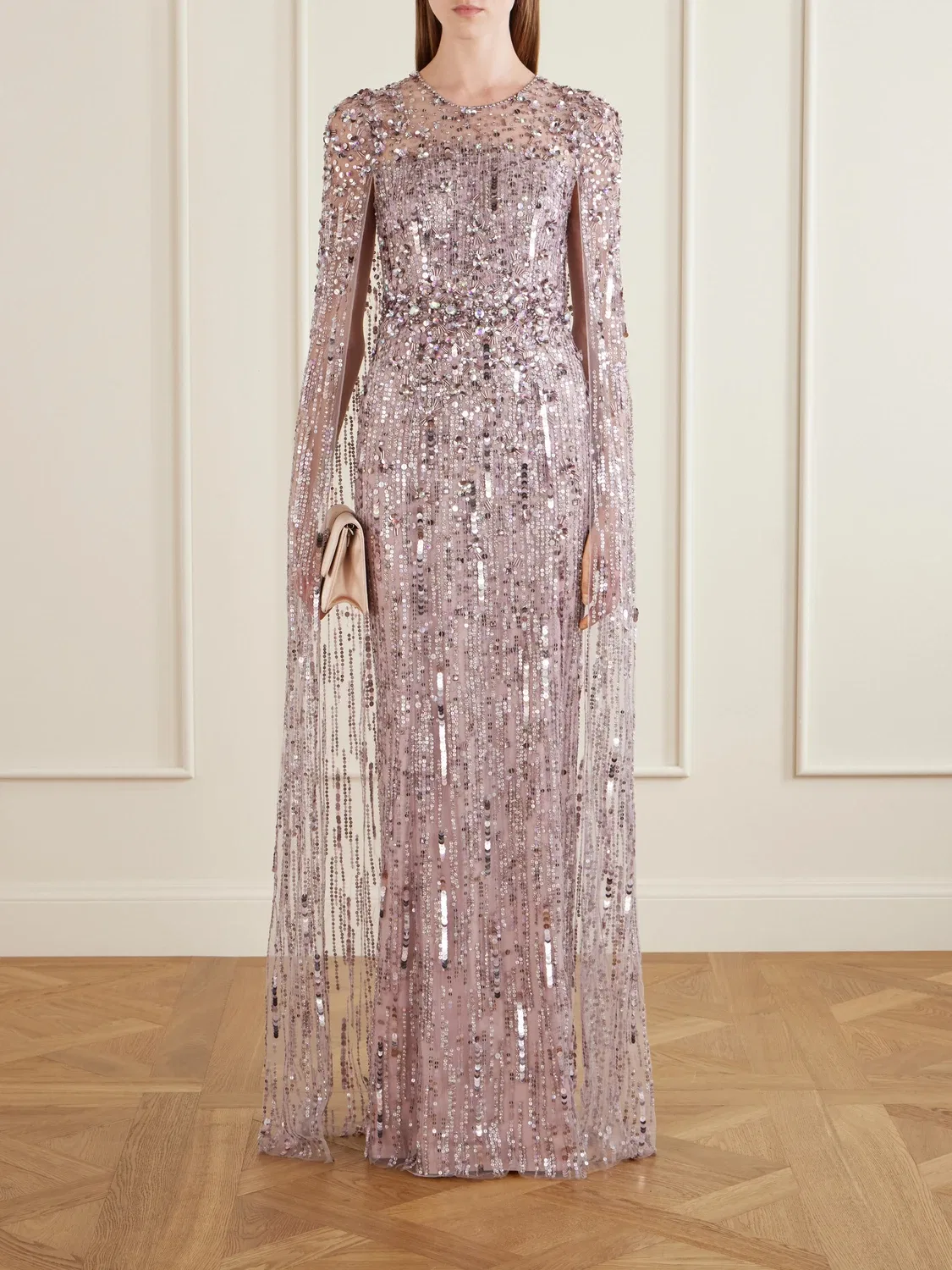 Вечернее платье из тюля, расшитое пайетками цвета рубина Jenny Packham, фиолетовый — фото 2
