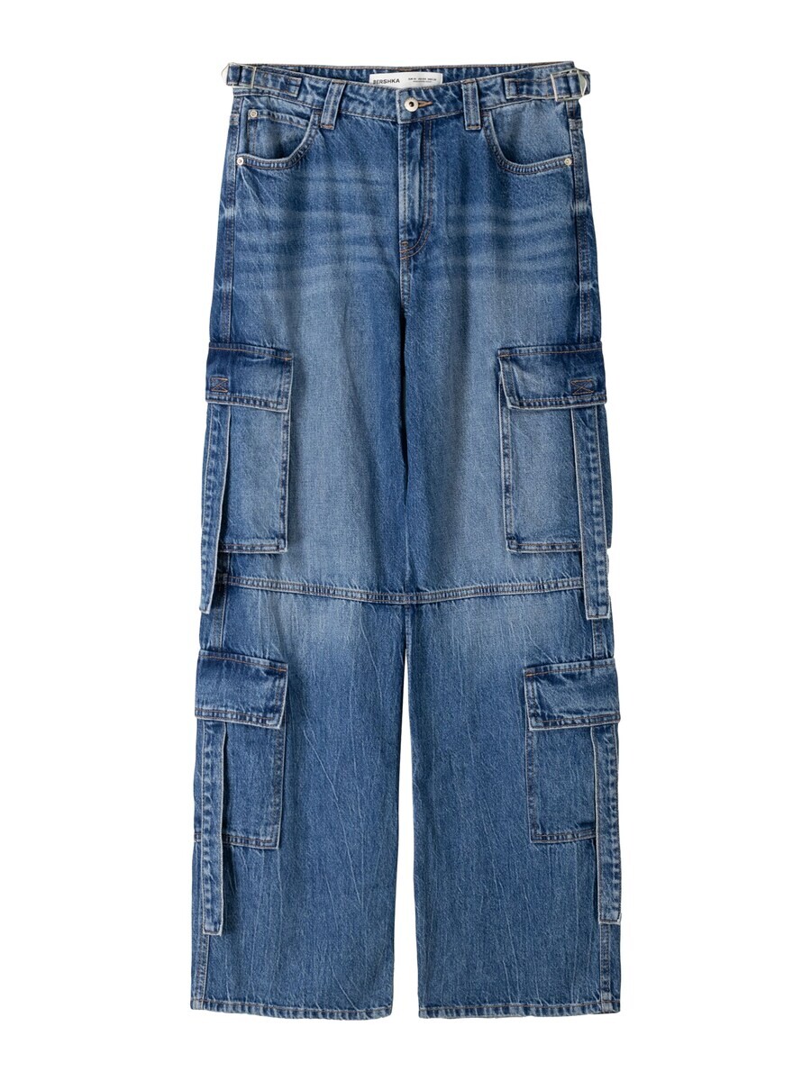 

Джинсы Bershka Wide leg Cargo Jeans, синий деним