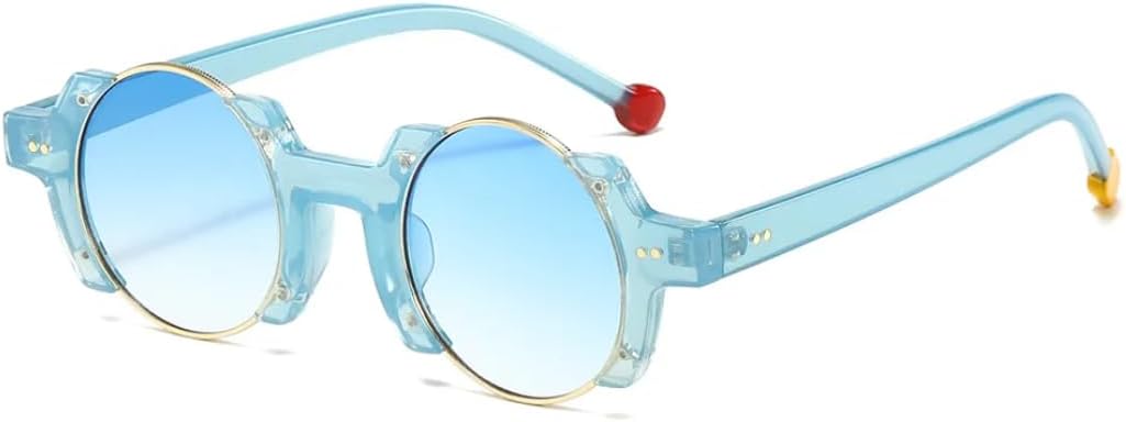 

Солнцезащитные очки для мужчин и женщин - защита UV400 - круглые, в стиле панк, с градиентным цветом и заклепками, для занятий спортом на открытом воздухе и вождения DSVIGF, Jelly Blue