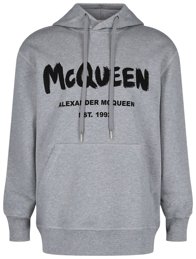 

Толстовка с капюшоном Alexander McQueen с граффити-логотипом, серый