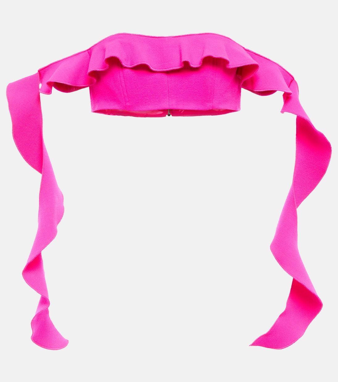 

Топ без бретелек с воланами из смесовой шерсти David Koma, Neon Pink