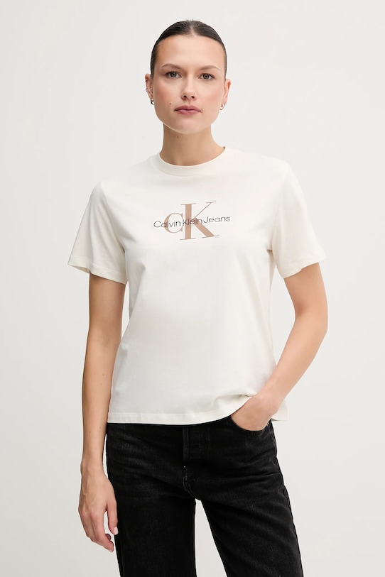 

Хлопковая футболка Calvin Klein Jeans, бежевый