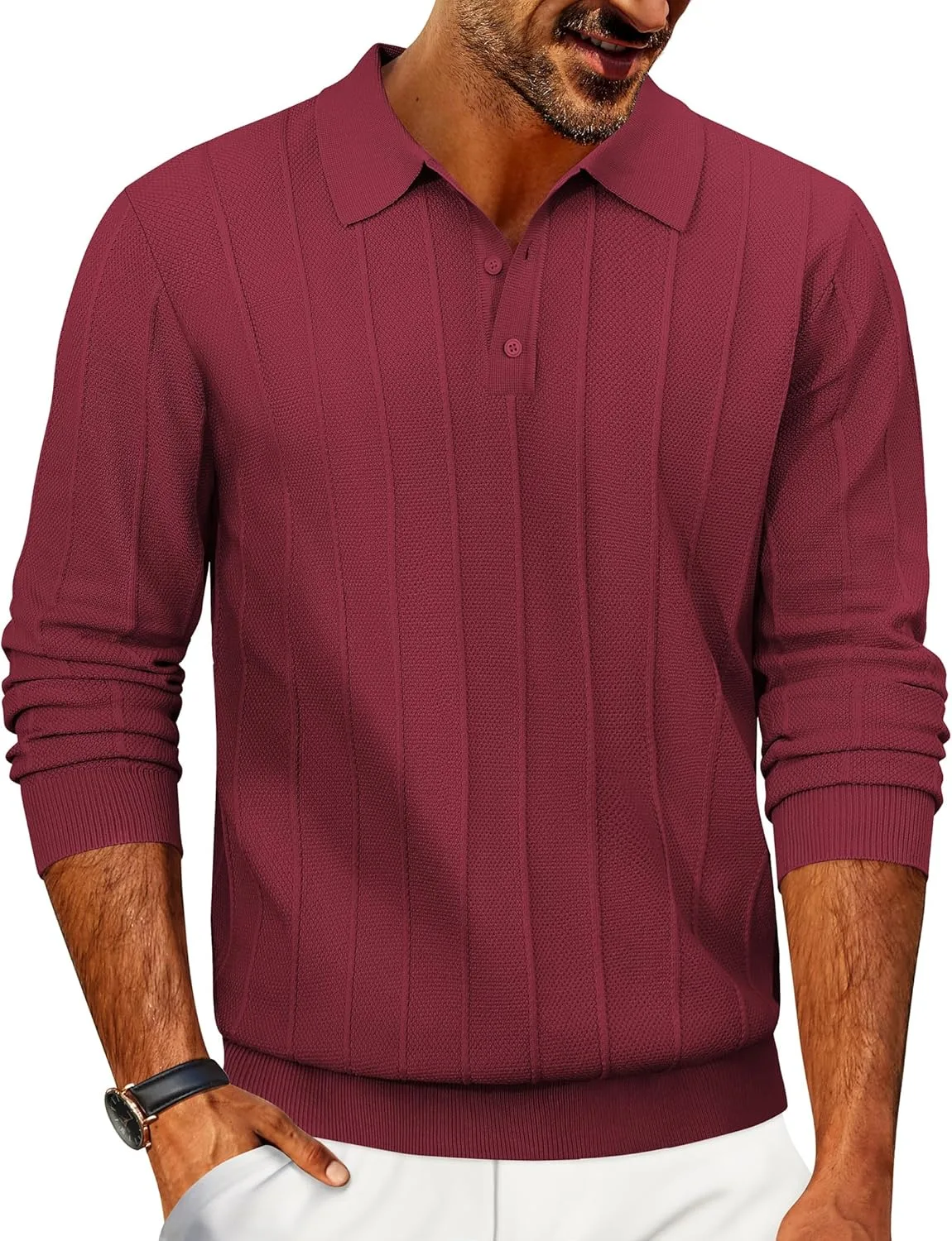 

Мужской вязаный поло с длинным рукавом Coofandy