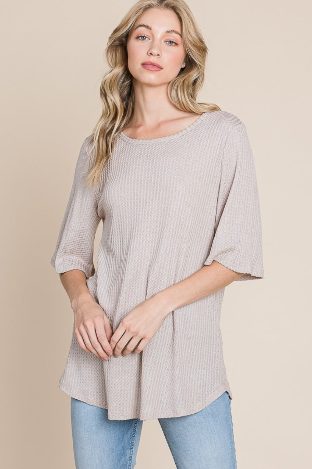 

Футболка с вафельным узором и круглым вырезом FASHNZFAB, цвет sand