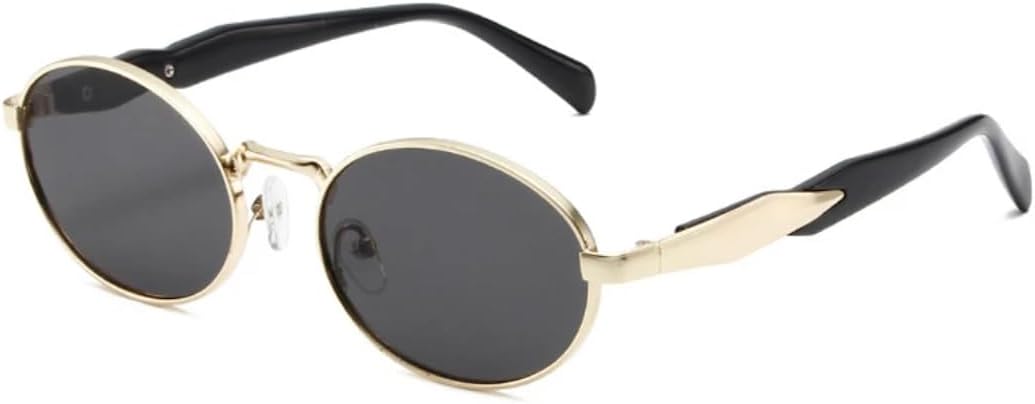 

Солнцезащитные очки для мужчин и женщин - защита UV400 - металлические овальные, конфетного цвета, в стиле панк, для занятий спортом на открытом воздухе и вождения DSVIGF, Golden Grey