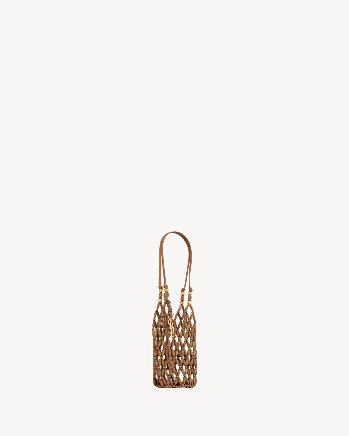 Мини-сумка-ведро CASSANDRE из деревянных бусин SAINT LAURENT, коричневый — фото 4