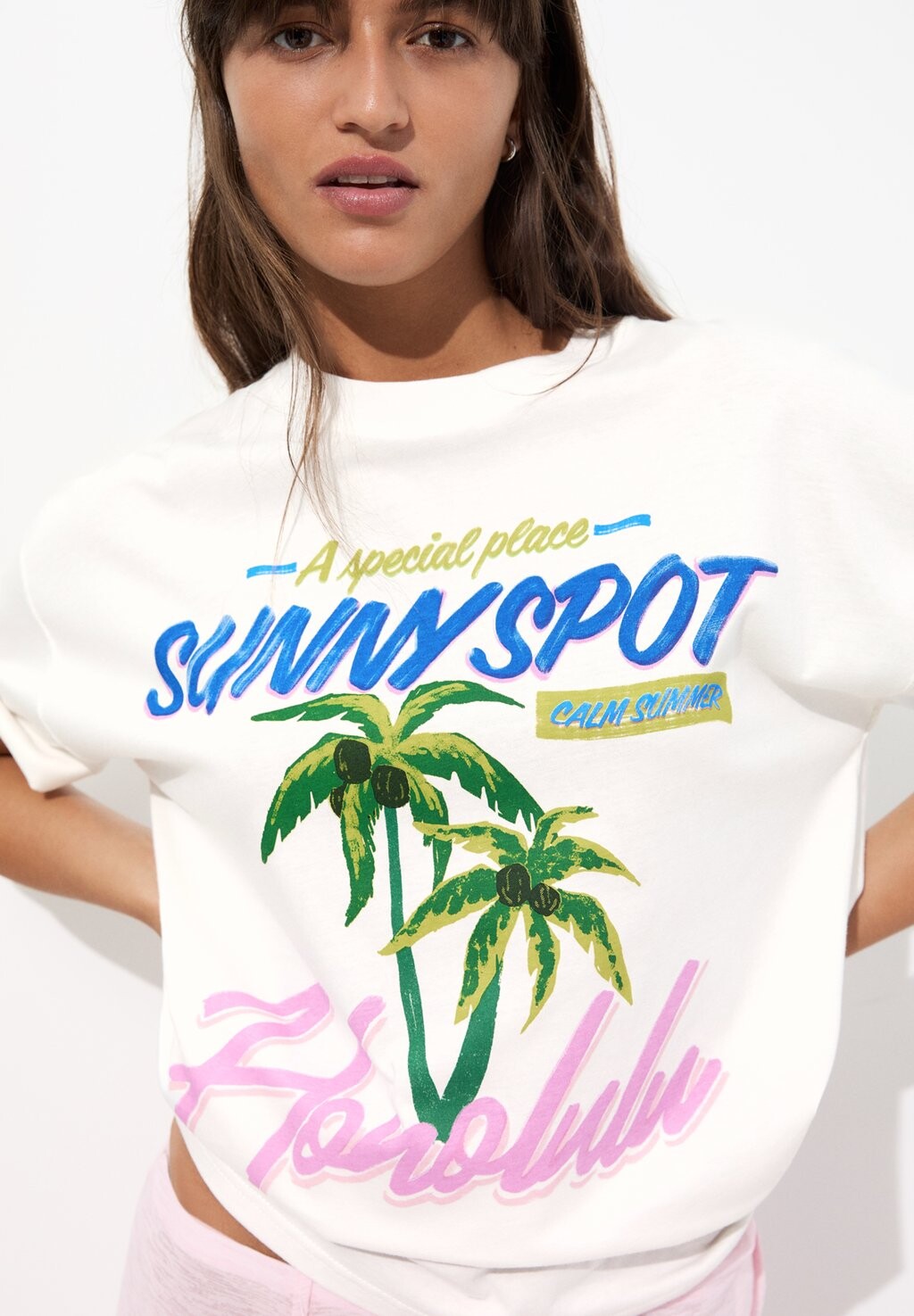 

Принт на футболке SHORT SLEEVE GRAPHIC PULL&BEAR, белый