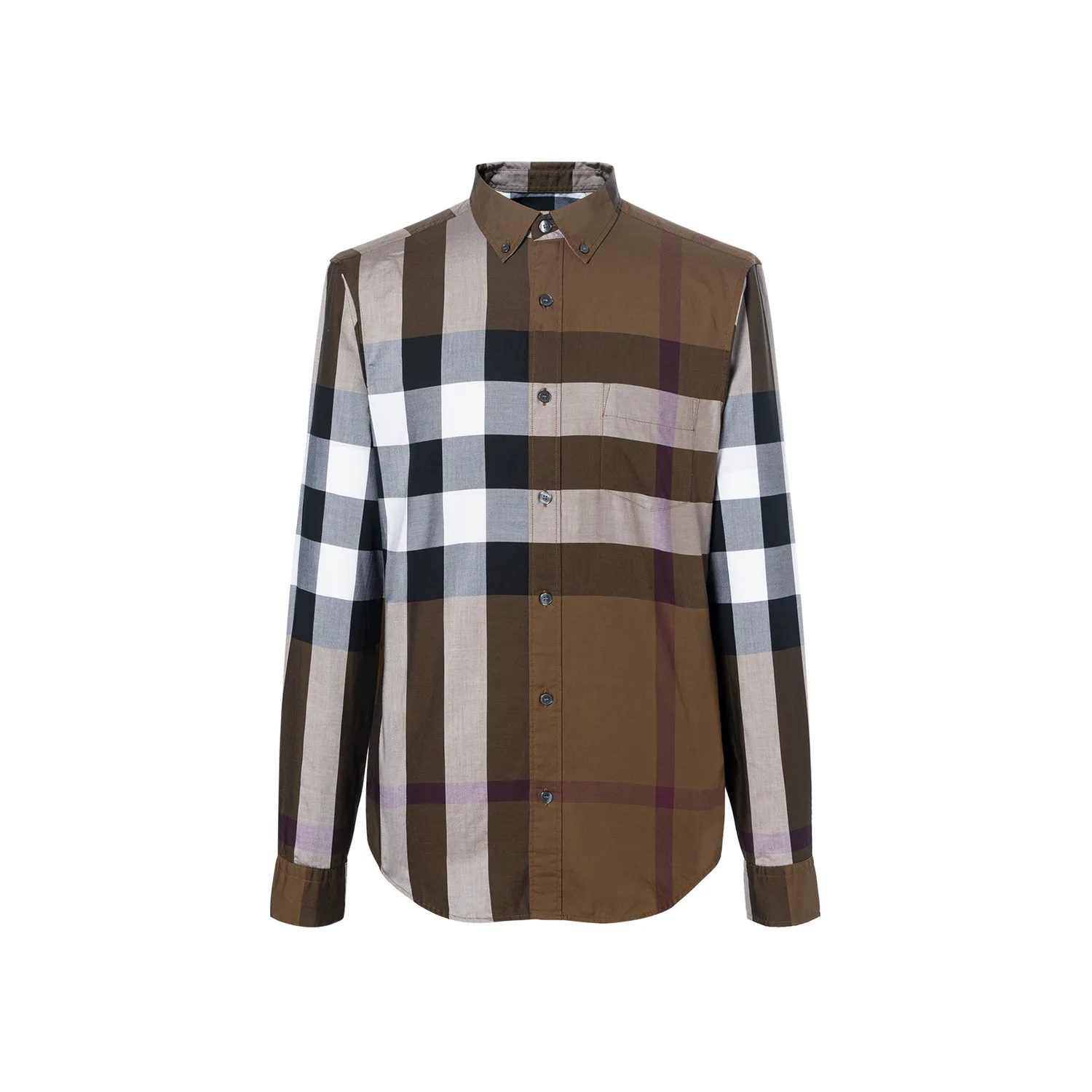Рубашка мужская Burberry Umber Lapel Moderate Others, стиль главной улицы, весна-осень, цвет Umber
