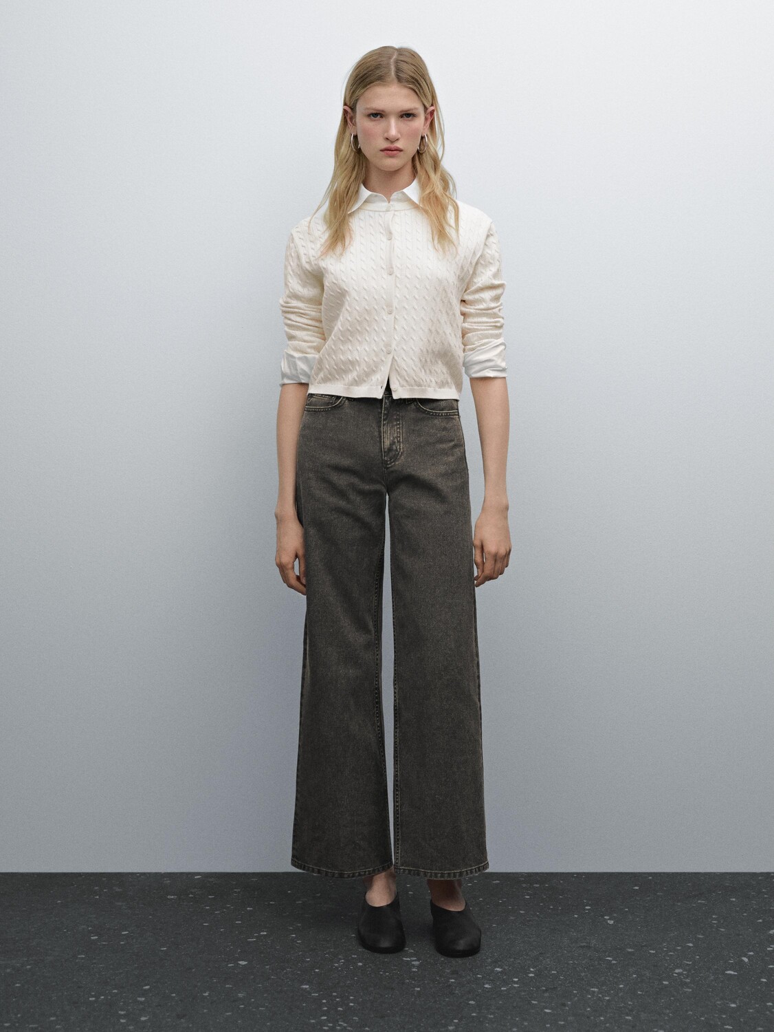 

Кардиган из 100% хлопка, вязка косами Massimo Dutti, бежевый